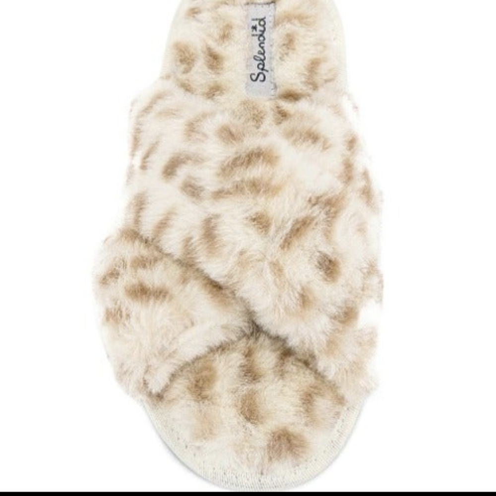 Splendid Criss Cross Faux Fur Leopard Slippers